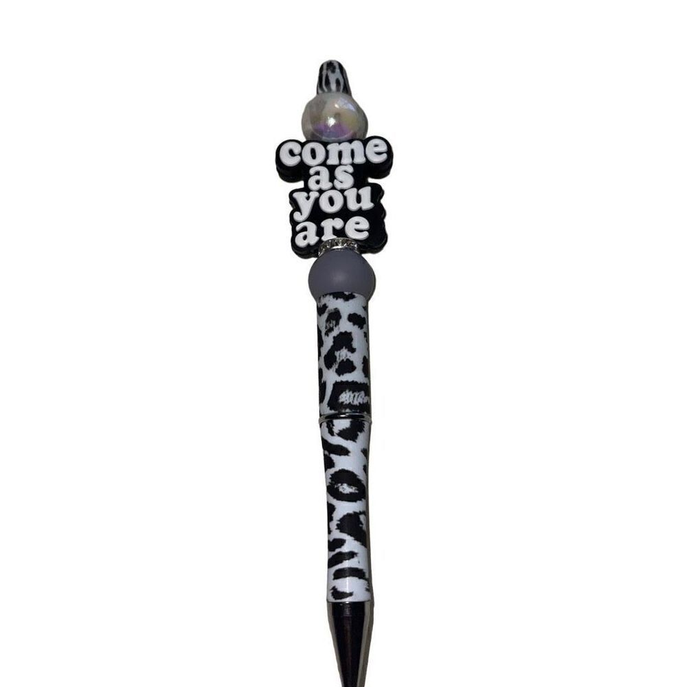 Come as you are beaded pen handmade black leopard cheetah white bling NEW